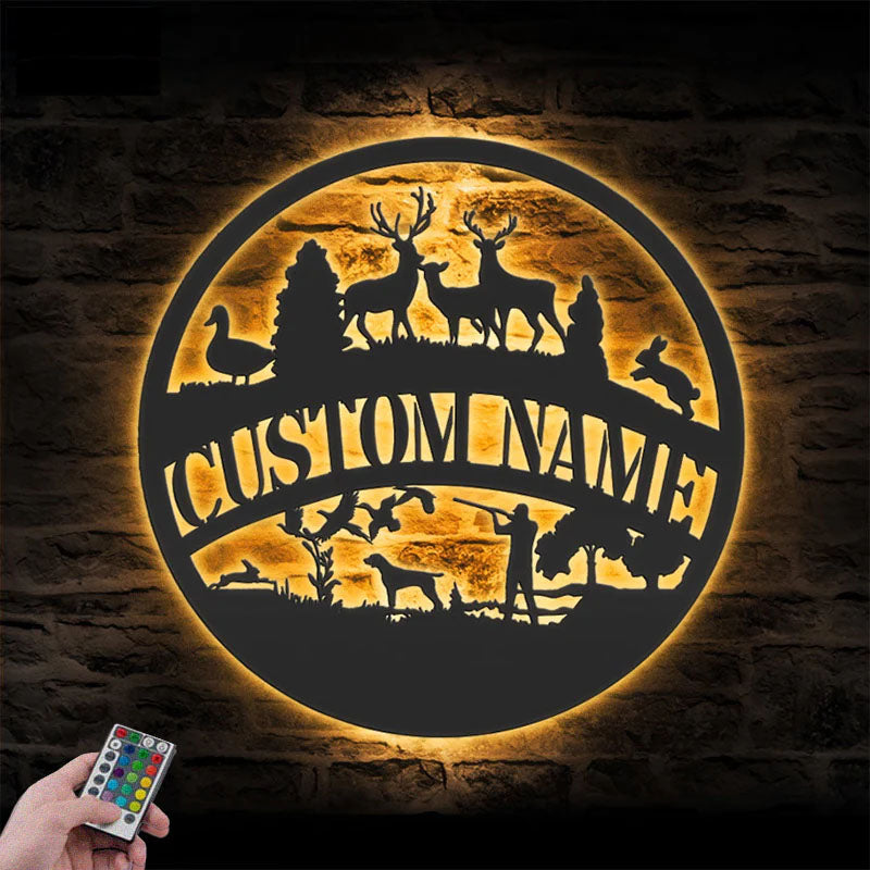 Personalized Deer Duck Hunting, Metal Wall Signs With RGB Led Light