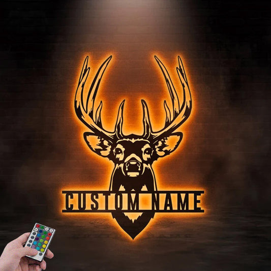 Personalized Deer Head Metal Wall Signs With RGB Led Light