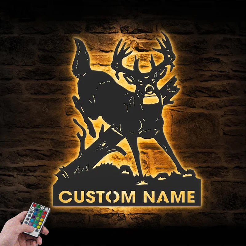 Personalized Deer Hunting Decor Antler Cabin Metal Wall Signs With RGB Led Light