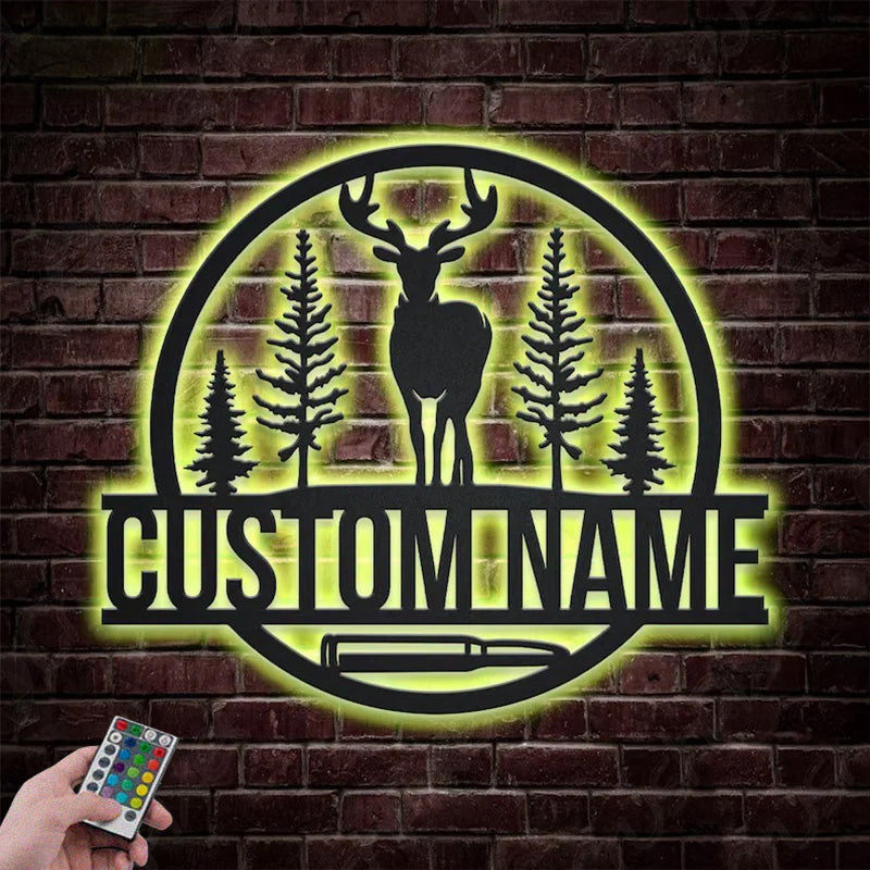 Personalized Deer Hunting Metal Wall Signs With RGB Led Light