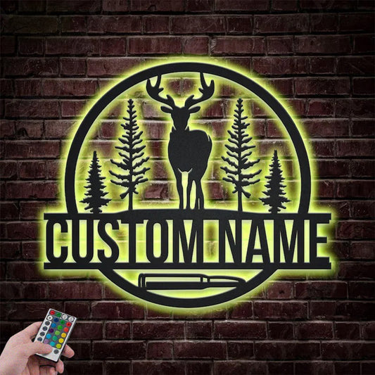 Personalized Deer Hunting Metal Wall Signs With RGB Led Light