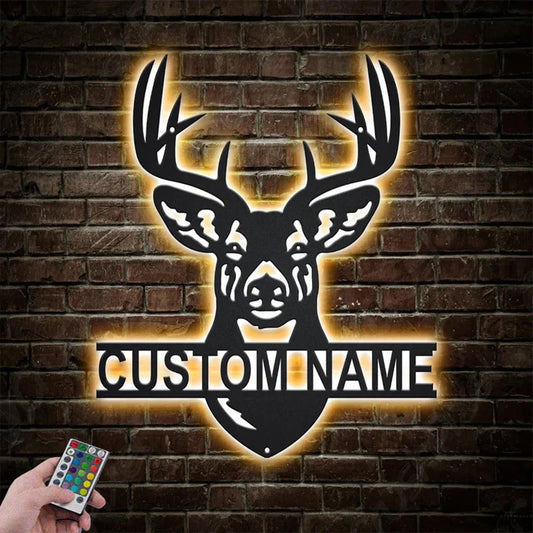 Personalized Deer Hunting Monogram Metal Wall Signs With RGB Led Light
