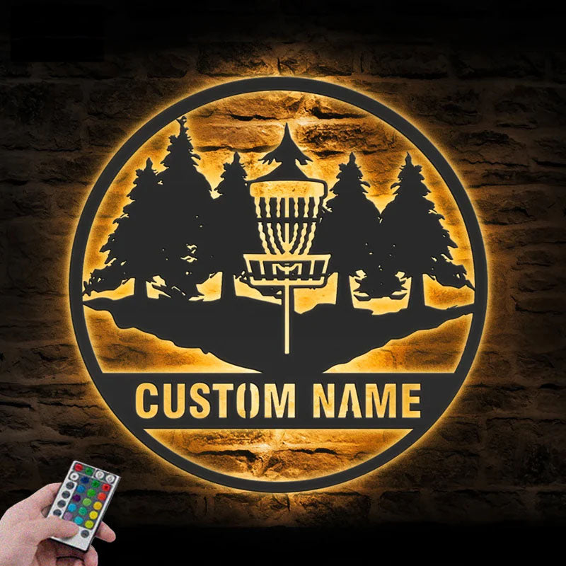 Personalized Disc Golf Player Metal Wall Signs With RGB Led Light