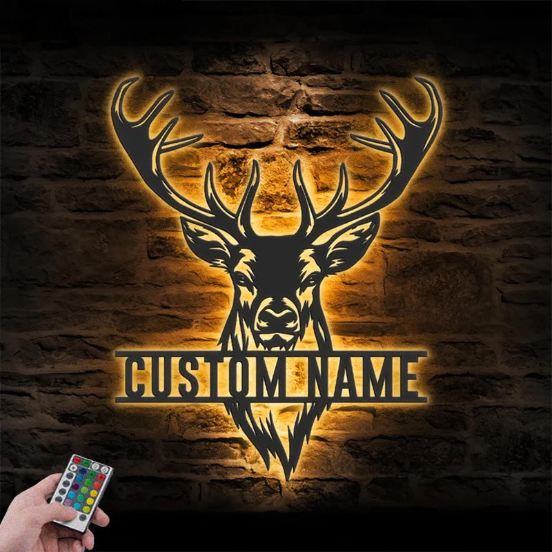 Personalized ELK Deer Hunting Metal Wall Signs With RGB Led Light