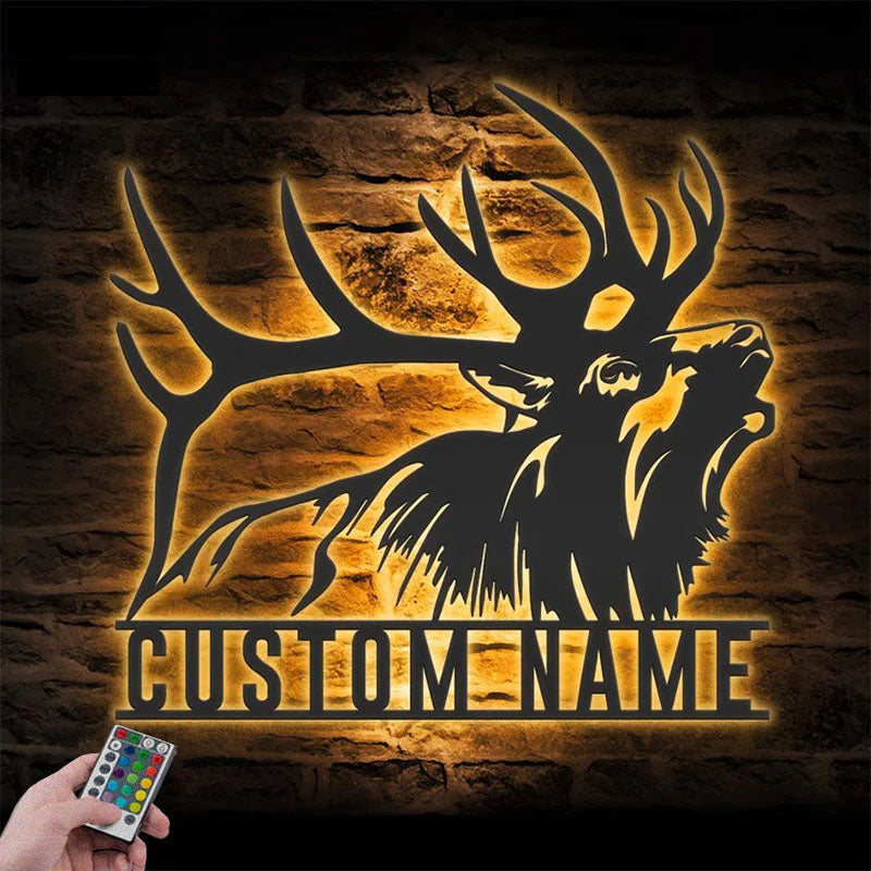 Personalized ELK Deer Hunting, Metal Wall Signs With RGB Led Light