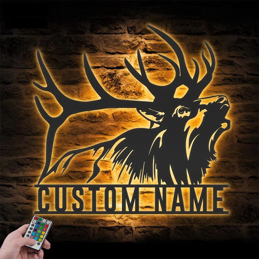 Personalized ELK Deer Hunting, Metal Wall Signs With RGB Led Light