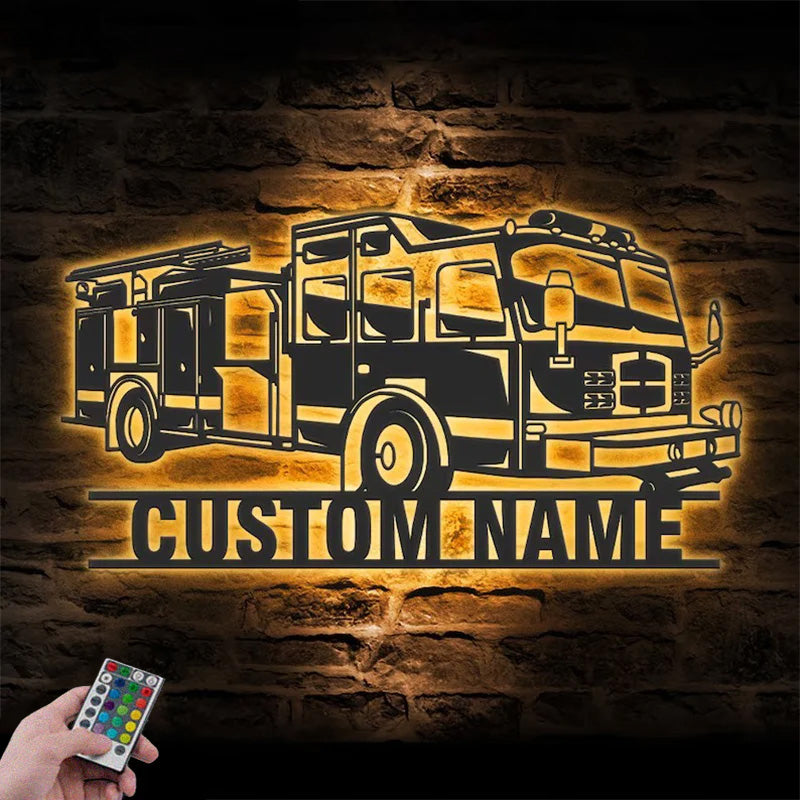 Personalized Engine Fire Truck Driver Metal Wall Signs With RGB Led Light