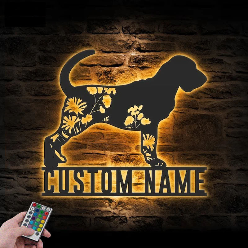 Personalized FLoral Bloodhounds Metal Wall Signs With RGB Led Light
