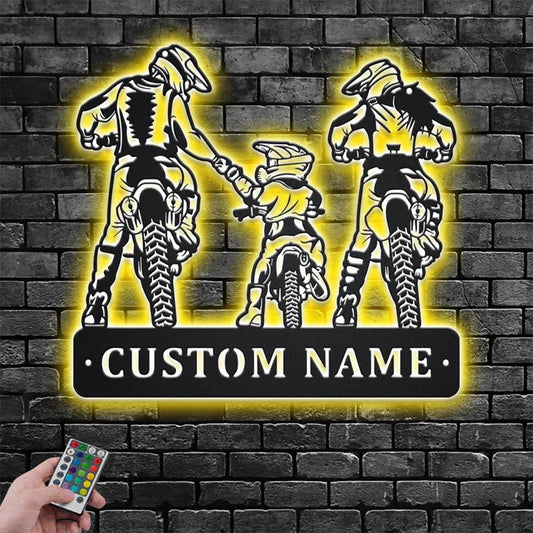 Personalized Family Motocross Metal Wall Signs With RGB Led Light