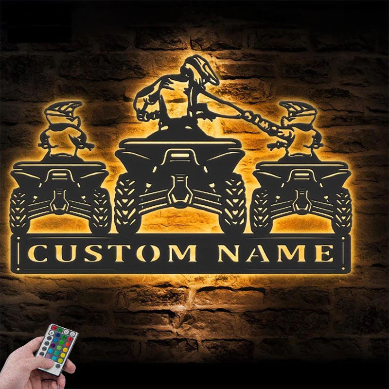Personalized Father Son ATV Quad Motocross Biker, Metal Wall Signs With RGB Led Light