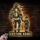 Personalized Father Son Firefighter Metal Wall Signs With RGB Led Light