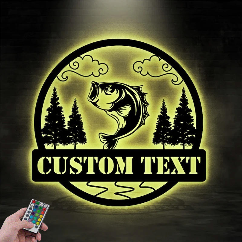 Personalized Fishing Metal Wall Decor, Metal Wall Signs With RGB Led Light
