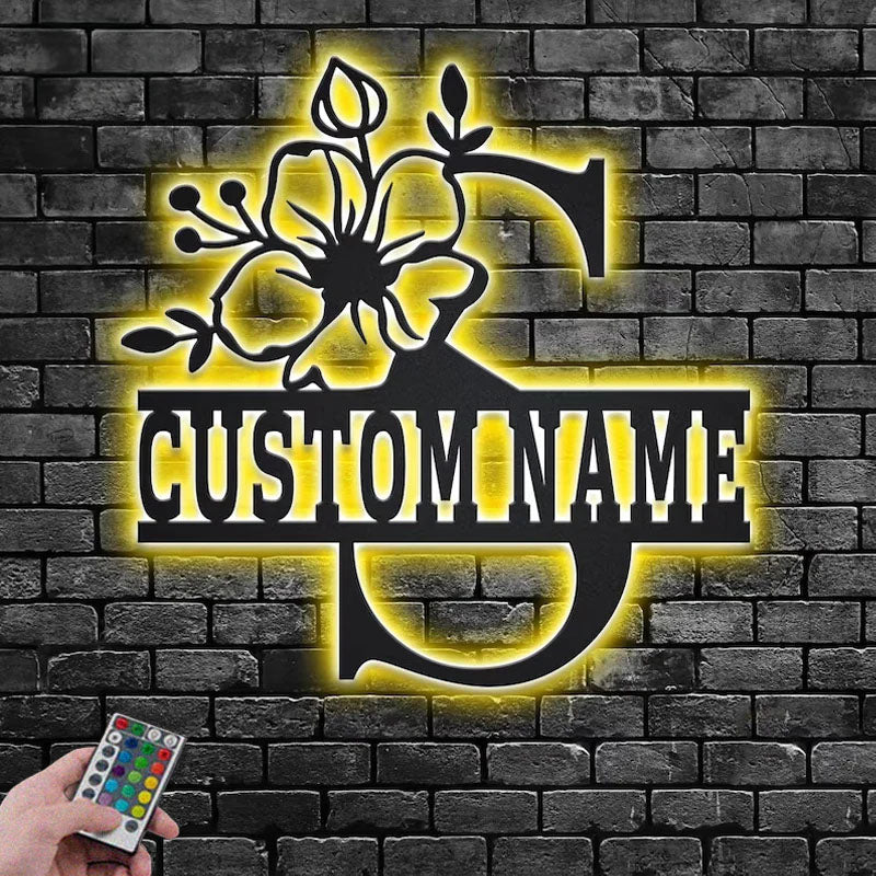 Personalized Floral Alphabet S Metal Wall Signs With RGB Led Light