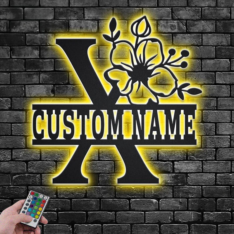 Personalized Floral Alphabet X Metal Wall Signs With RGB Led Light