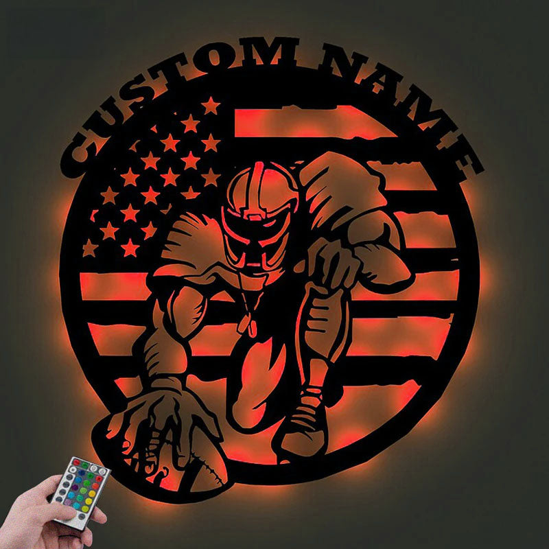 Personalized Football Metal Signs, Metal Wall Signs With RGB Led Light