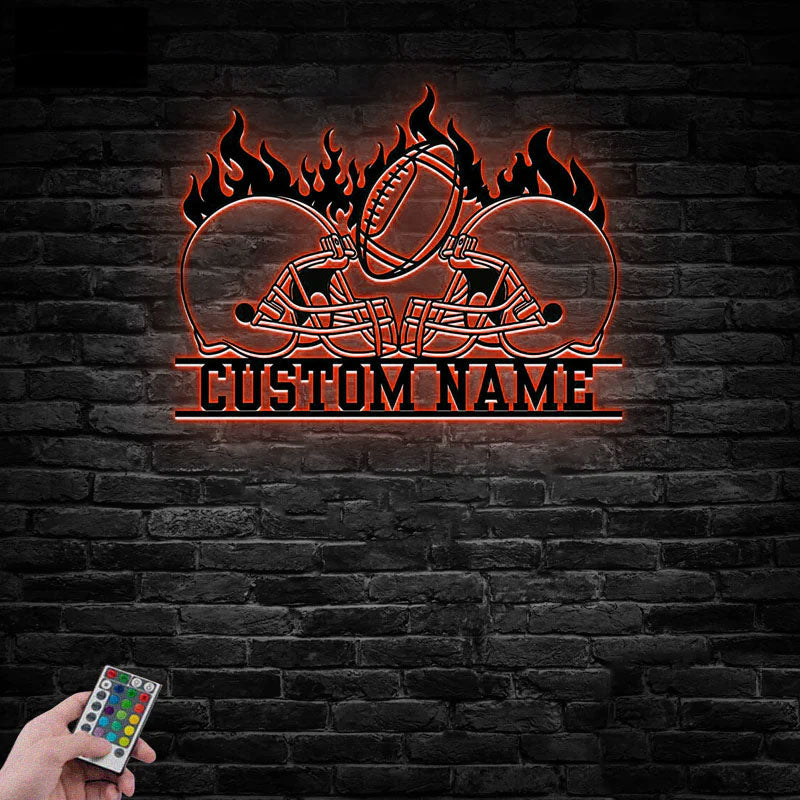 Personalized Football Metal Wall Signs With RGB Led Light