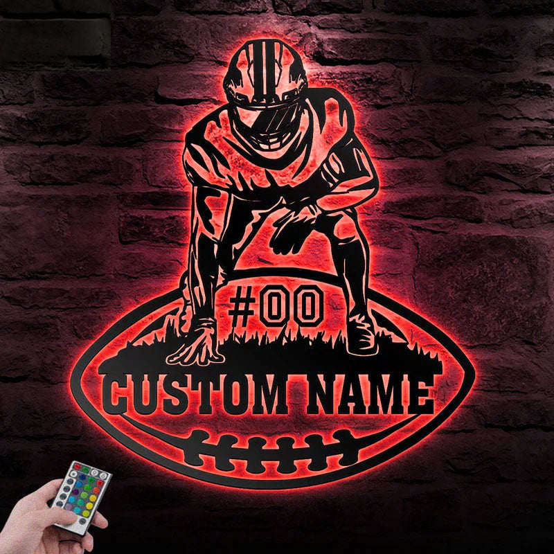 Personalized Football Player, Metal Wall Signs With RGB Led Light