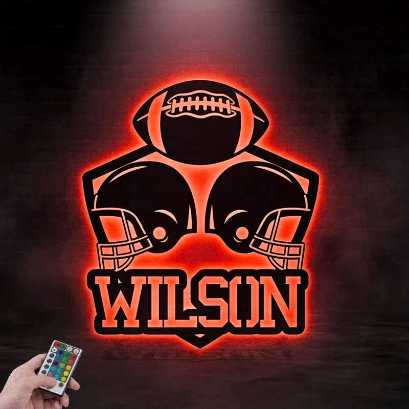 Personalized Football Player, Metal Wall Signs With RGB Led Light