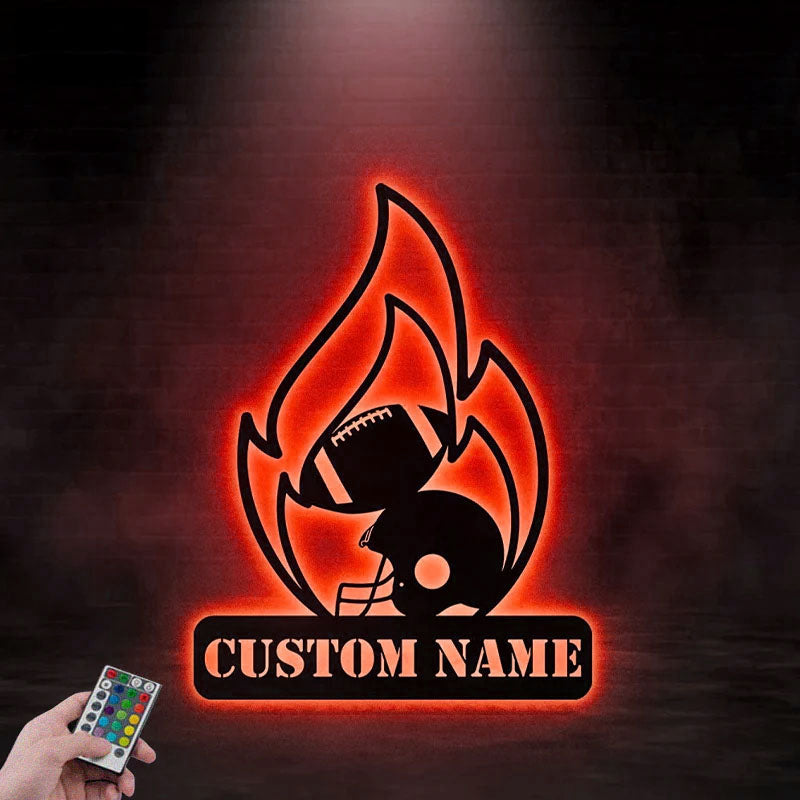 Personalized Football Player, Metal Wall Signs With RGB Led Light