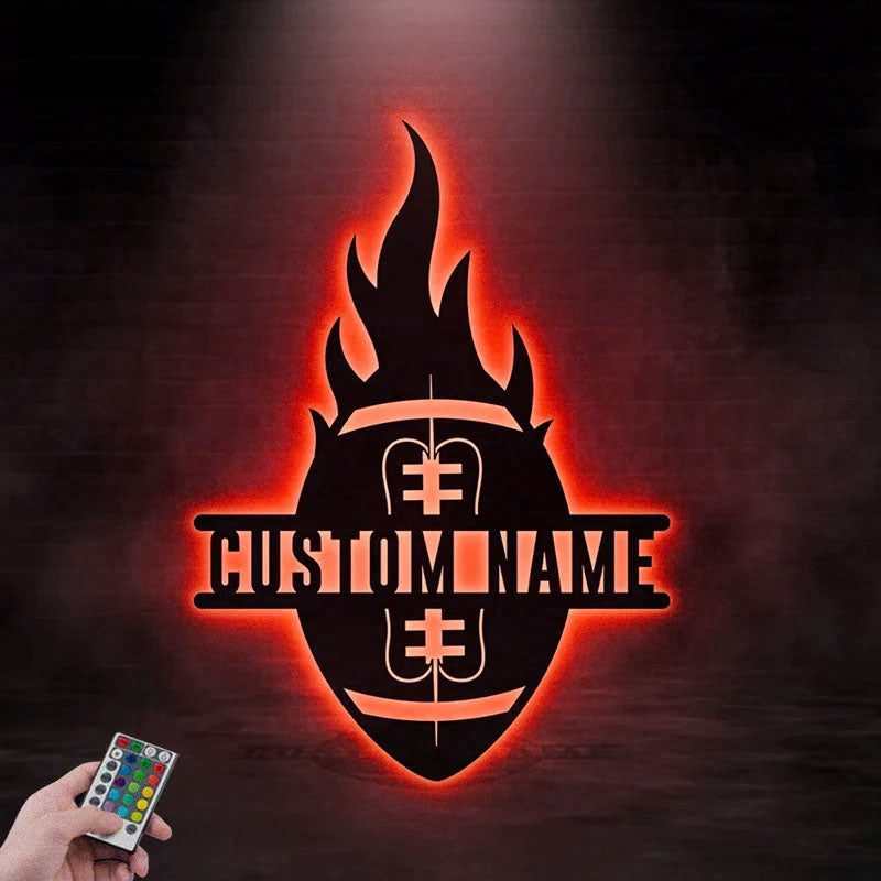 Personalized Football Player, Metal Wall Signs With RGB Led Light