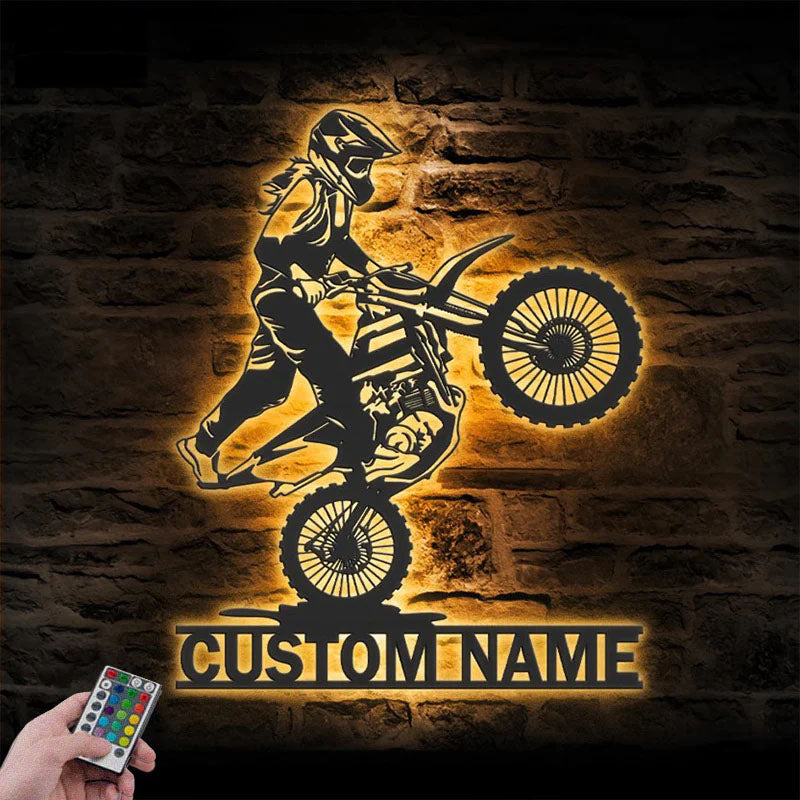 Personalized Girl Motocross Biker, Metal Wall Signs With RGB Led Light