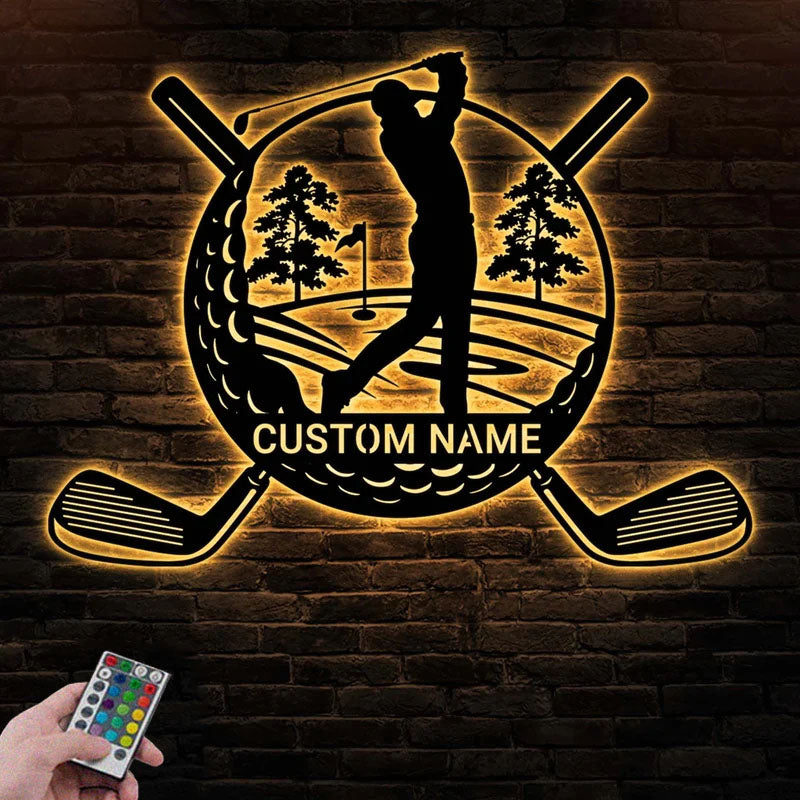 Personalized Golf Metal Wall Signs With RGB Led Light