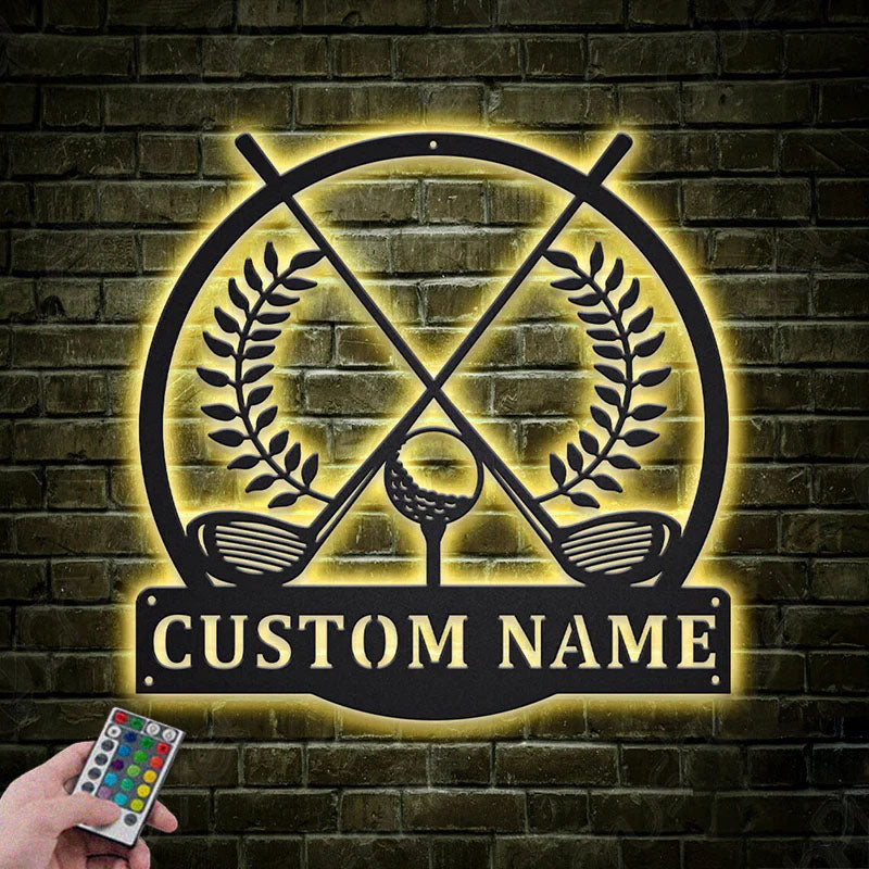 Personalized Golf Player Name Sign Decoration, Metal Wall Signs With RGB Led Light