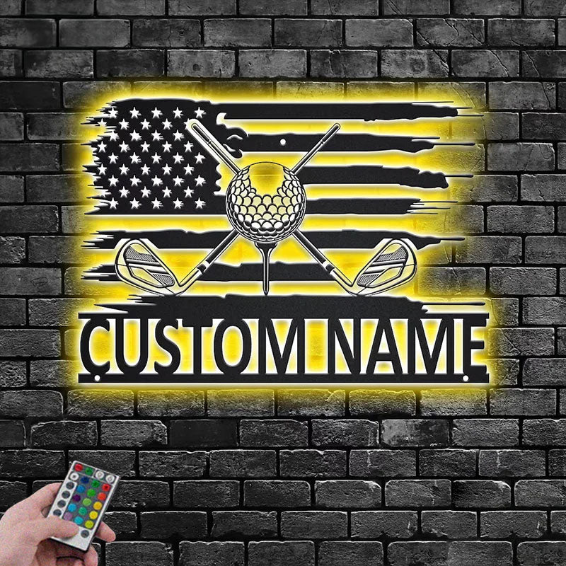 Personalized Golfer Name Sign Decoration For Room, Metal Wall Signs With RGB Led Light