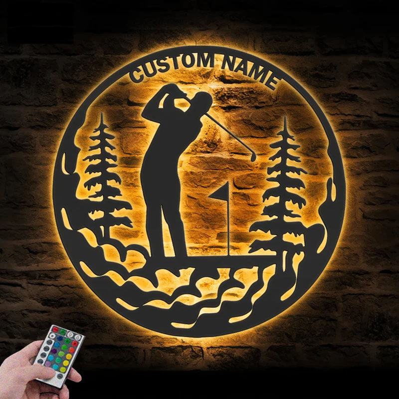 Personalized Golfer Name Sign Home Decor, Metal Wall Signs With RGB Led Light