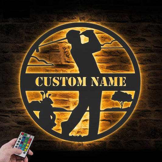 Personalized Golfing Golf Club, Metal Wall Signs With RGB Led Light