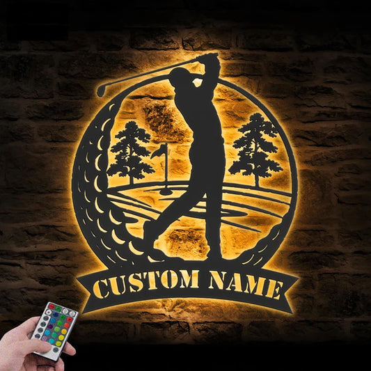 Personalized Golfing Metal Wall Signs With RGB Led Light