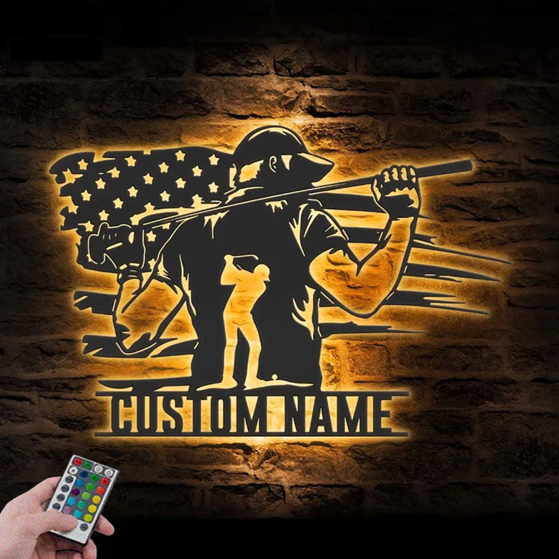 Personalized Golfing US Flag Metal Wall Signs With RGB Led Light