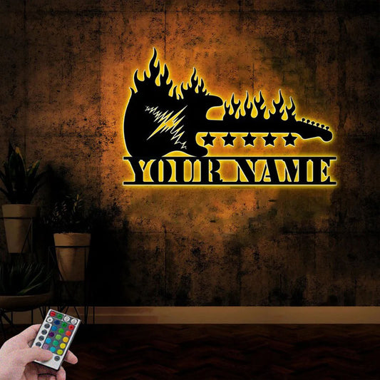 Personalized Guitar Heavy Metal Rock Music Metal Wall Signs With RGB Led Light