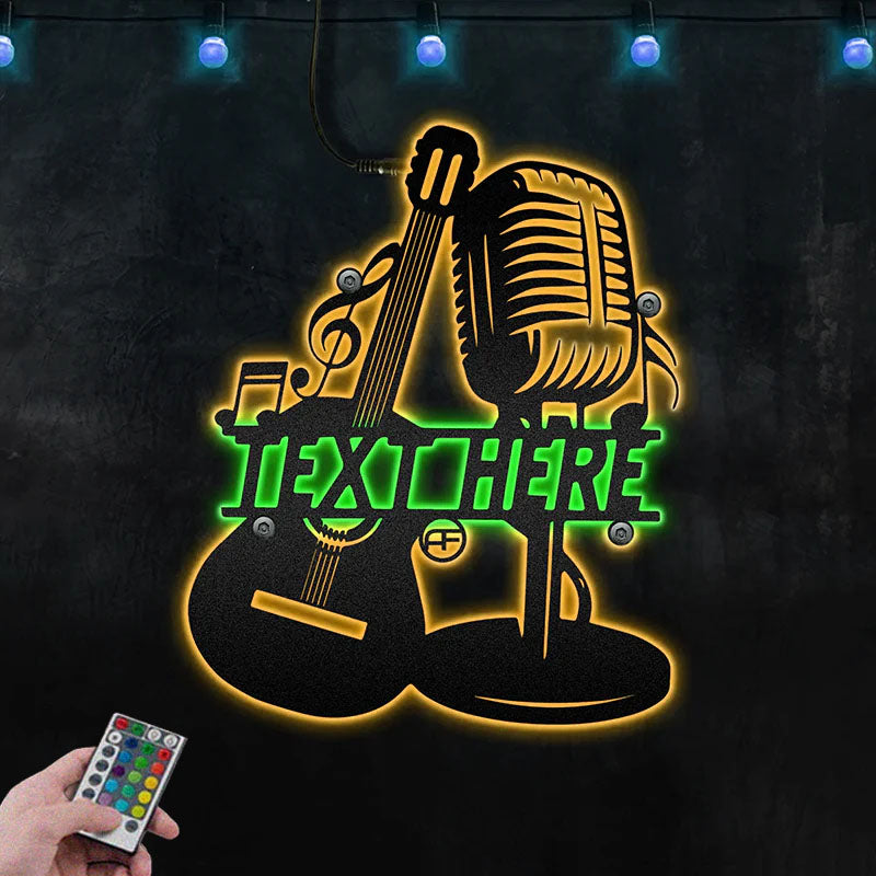 Personalized Guitar and Micro Metal Wall Signs With RGB Led Light