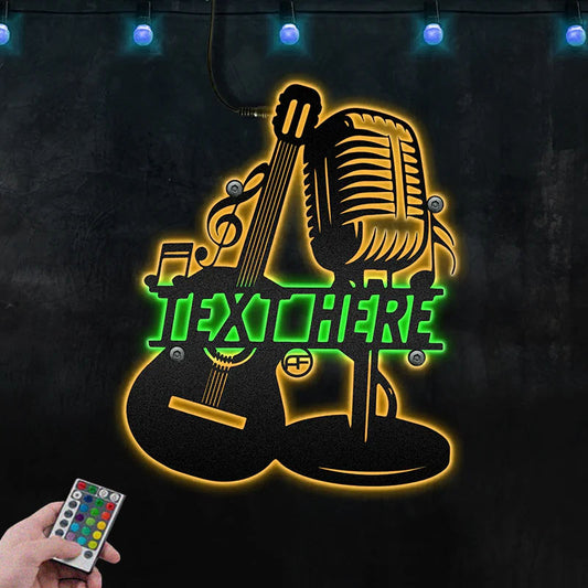 Personalized Guitar and Micro Metal Wall Signs With RGB Led Light