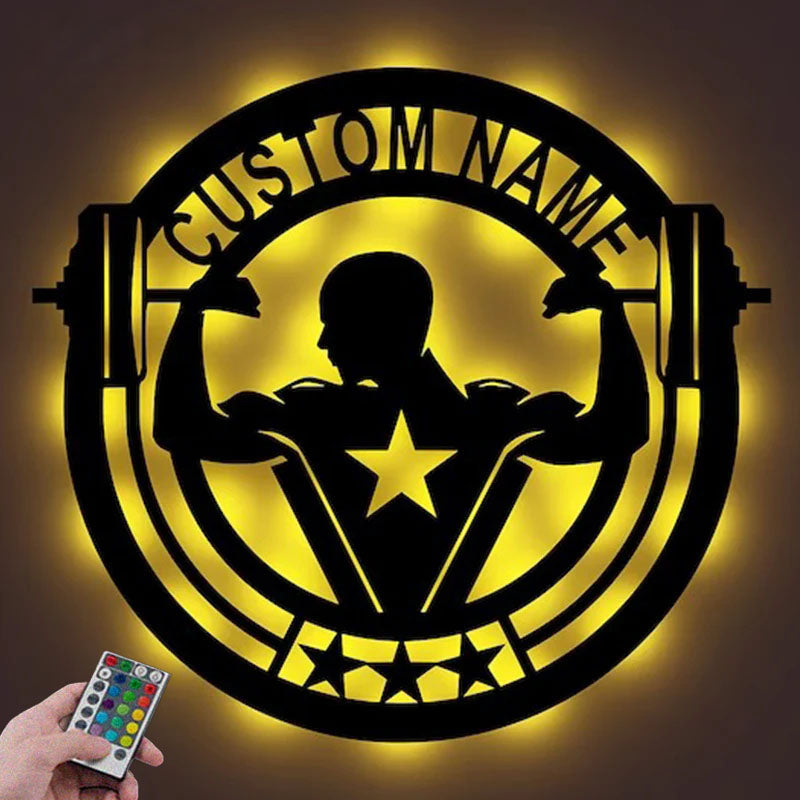 Personalized Gym Metal Wall Decor, Gymer Gift Metal Wall Signs With RGB Led Light