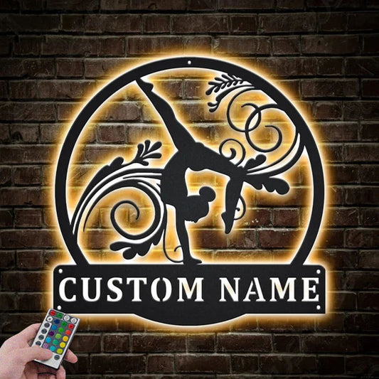 Personalized Gymnastics Metal Wall Signs With RGB Led Light