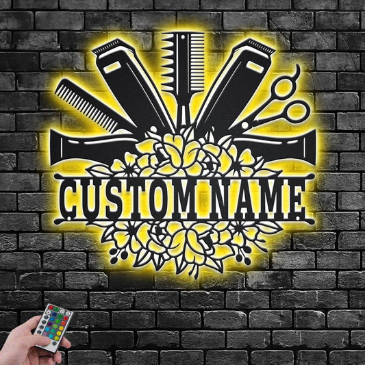 Personalized Hair Salon, Metal Wall Signs With RGB Led Light