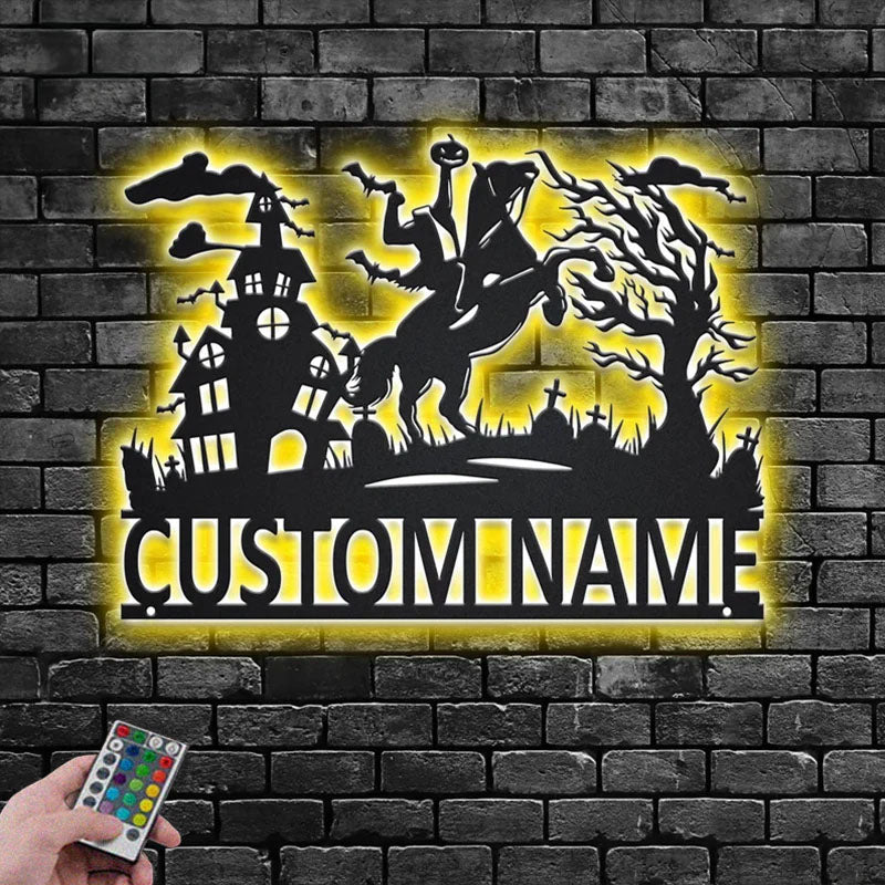 Personalized Headless Horseman Metal Wall Signs With RGB Led Light