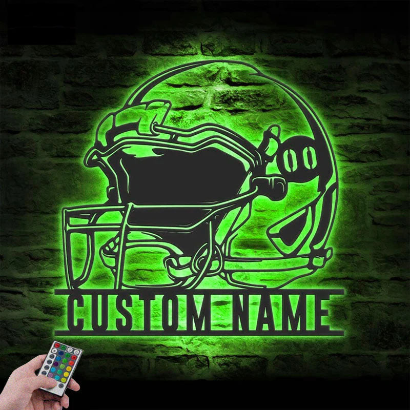 Personalized Helmet American Football, Metal Wall Signs With RGB Led Light