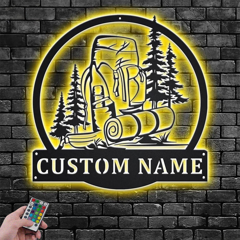 Personalized Hiking Backpack Metal Wall Signs With RGB Led Light