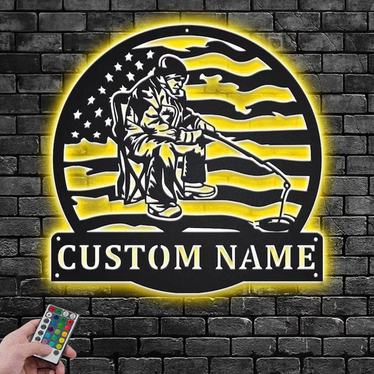 Personalized Ice Fishing Metal Wall Signs With RGB Led Light