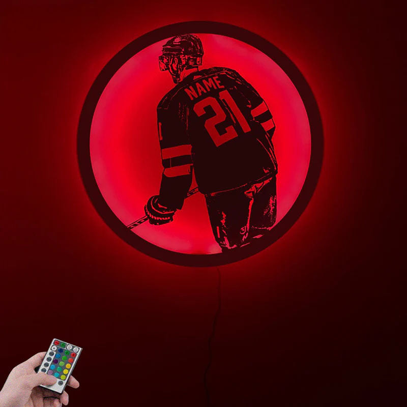 Personalized Ice Hockey LED Metal Sign Wall Decor, Metal Wall Signs With RGB Led Light