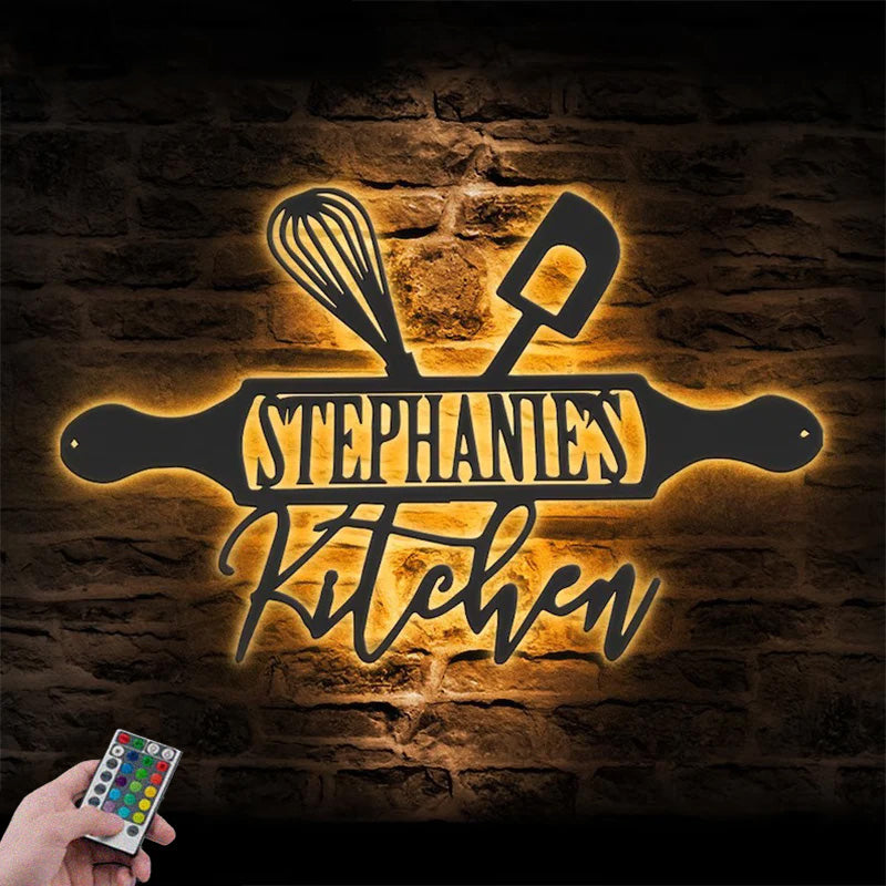 Personalized Kitchen Metal Wall Signs With RGB Led Light