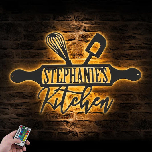 Personalized Kitchen Metal Wall Signs With RGB Led Light