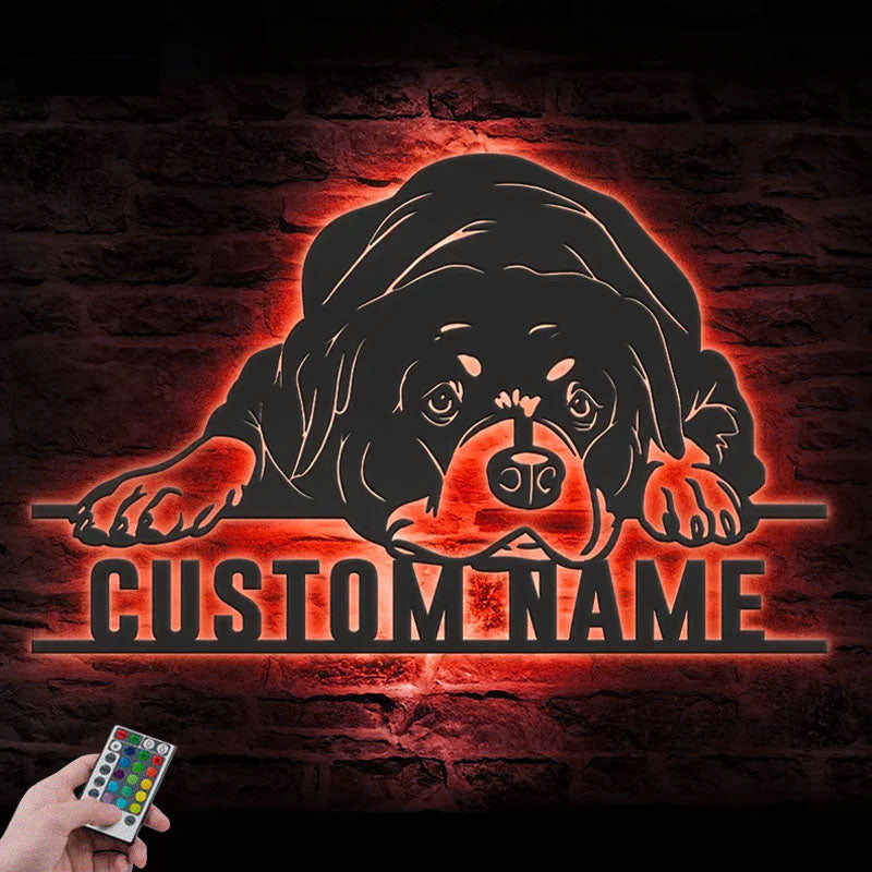 Personalized Lazy Rottweiler, Metal Wall Signs With RGB Led Light