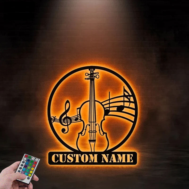 Personalized Light Up Acoustic Guitar Name Metal Wall Signs With RGB Led Light