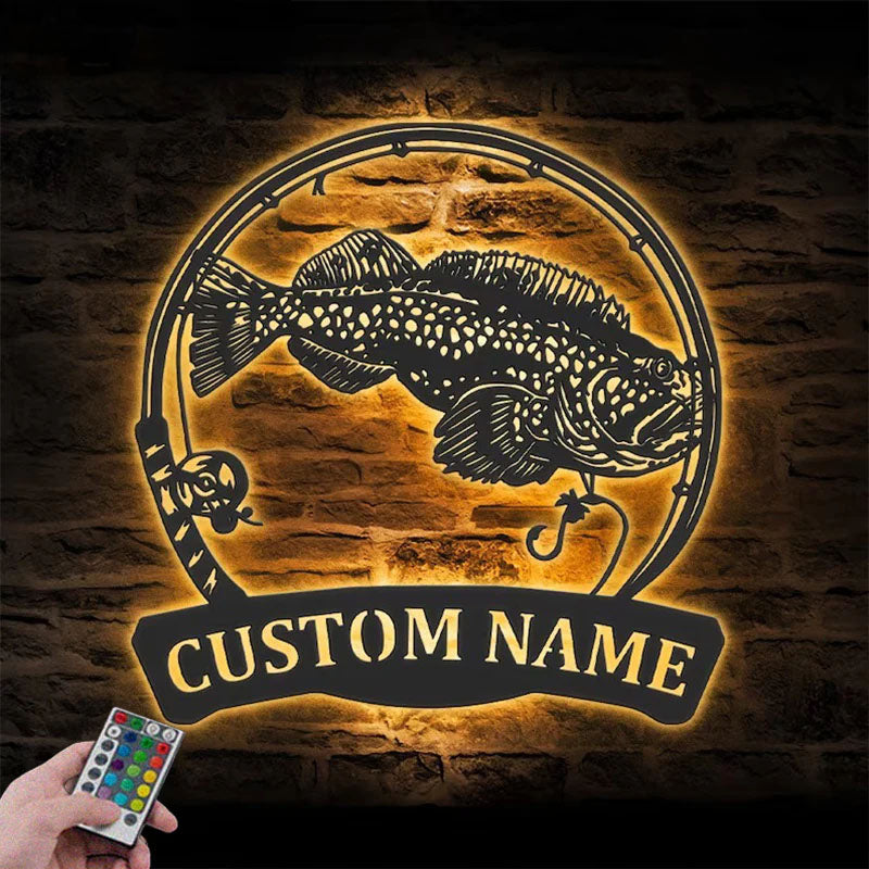 Personalized Lingcod Fishing Metal Wall Signs With RGB Led Light