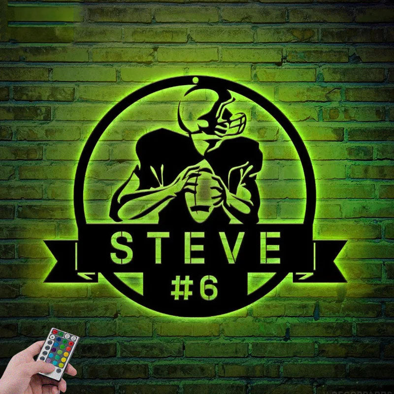Personalized Metal Football Wall Art, Metal Wall Signs With RGB Led Light