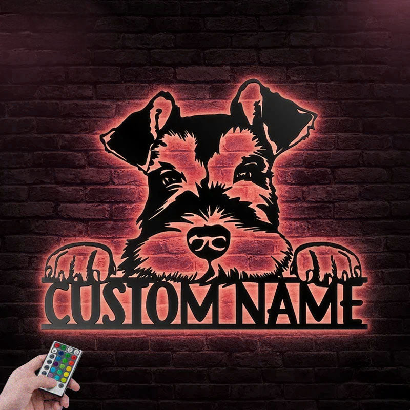 Personalized Miniature Schnauzer Dog, Metal Wall Signs With RGB Led Light